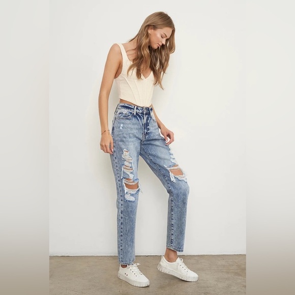 Insane Gene Stonewashed High Waist Ripped Boyfriend Jeans Size 11/29 - Picture 3 of 14